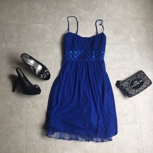 Royal Blue Chiffon Party Dress with Gemstones